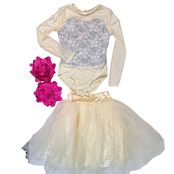 Weissman Music Box Dance Dress Tutu Costume Large Child Ivory Silver Lace‎ Tulle - Picture 5 of 13